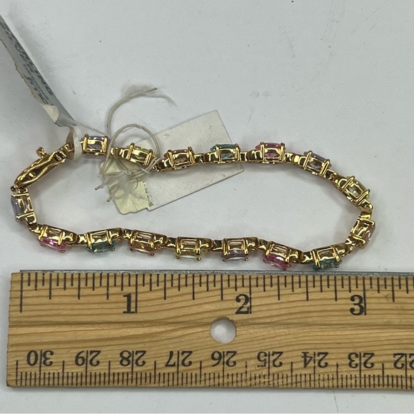 New with Tags 18k Yellow Gold over Sterling Silver Tennis Bracelet - Picture 7 of 8